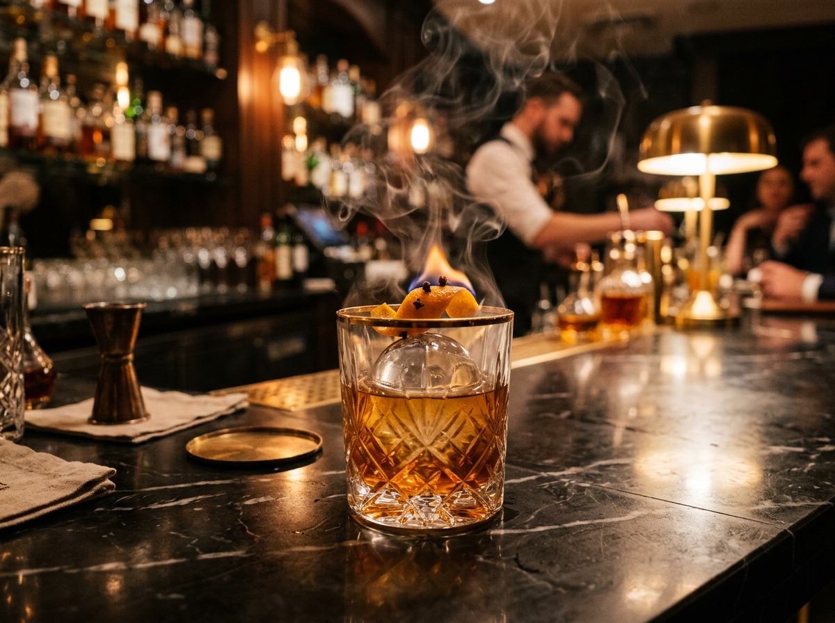 Botanical cocktails and backlit honey-onyx bar